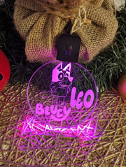 Bluey Personalised Christmas Tree Bauble 3D LED Light Up Hanging Decoration - KustomboxNight Lights & Ambient LightingKustomboxBauble Personalised