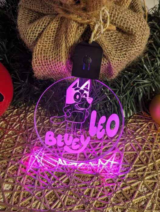 Bluey Personalised Christmas Tree Bauble 3D LED Light Up Hanging Decoration - KustomboxNight Lights & Ambient LightingKustomboxBauble Personalised
