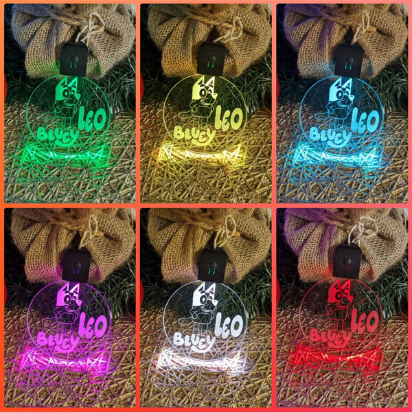 Bluey Personalised Christmas Tree Bauble 3D LED Light Up Hanging Decoration - KustomboxNight Lights & Ambient LightingKustomboxBauble Personalised