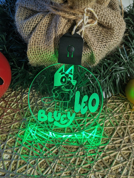 Bluey Personalised Christmas Tree Bauble 3D LED Light Up Hanging Decoration - KustomboxNight Lights & Ambient LightingKustomboxBauble Personalised