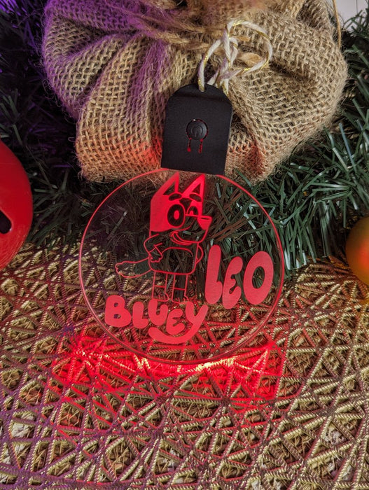 Bluey Personalised Christmas Tree Bauble 3D LED Light Up Hanging Decoration - KustomboxNight Lights & Ambient LightingKustomboxBauble Personalised