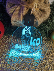 Bluey Personalised Christmas Tree Bauble 3D LED Light Up Hanging Decoration - KustomboxNight Lights & Ambient LightingKustomboxBauble Personalised