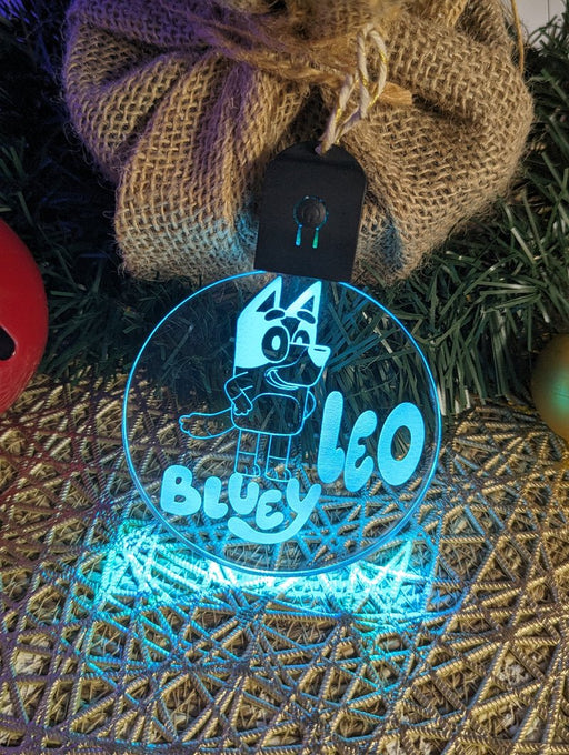 Bluey Personalised Christmas Tree Bauble 3D LED Light Up Hanging Decoration - KustomboxNight Lights & Ambient LightingKustomboxBauble Personalised