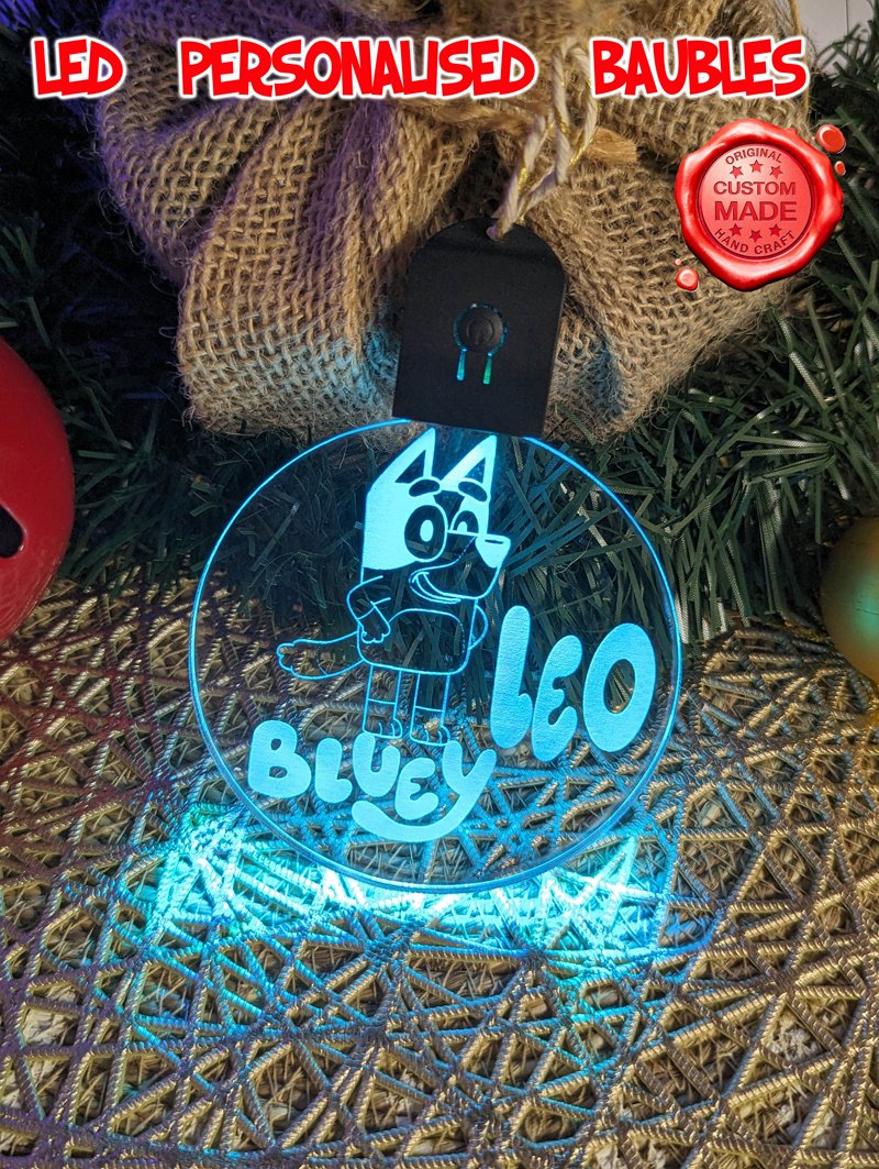 Bluey Personalised Christmas Tree Bauble 3D LED Light Up Hanging Decoration - KustomboxNight Lights & Ambient LightingKustomboxBauble Personalised