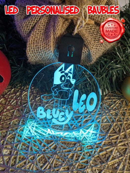 Bluey Personalised Christmas Tree Bauble 3D LED Light Up Hanging Decoration - KustomboxNight Lights & Ambient LightingKustomboxBauble Personalised