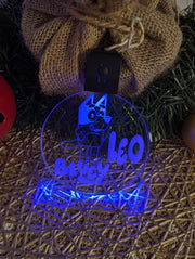 Bluey Personalised Christmas Tree Bauble 3D LED Light Up Hanging Decoration - KustomboxNight Lights & Ambient LightingKustomboxBauble Personalised