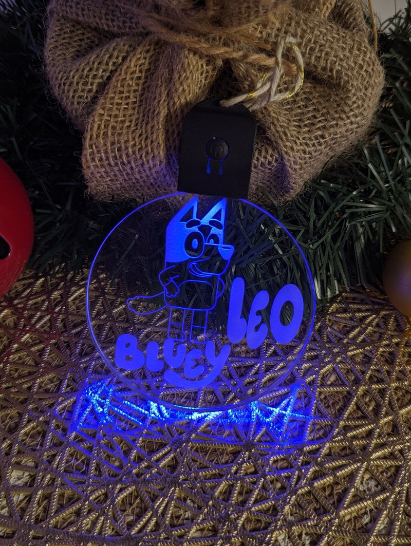 Bluey Personalised Christmas Tree Bauble 3D LED Light Up Hanging Decoration - KustomboxNight Lights & Ambient LightingKustomboxBauble Personalised