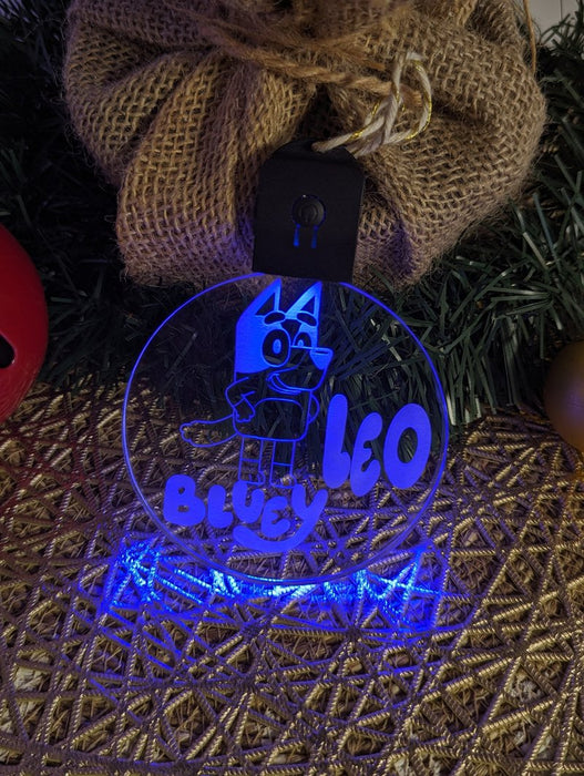 Bluey Personalised Christmas Tree Bauble 3D LED Light Up Hanging Decoration - KustomboxNight Lights & Ambient LightingKustomboxBauble Personalised