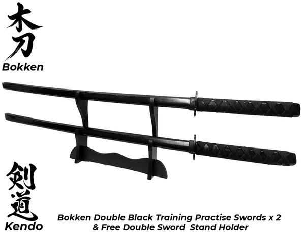 Bokken BLACK x 2 Wooden Daito Kendo Samurai Katana Training Sword+ Stand - Kustomboxwooden training swordKustombox2 x Combo Set Training Swords