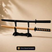 Bokken Double Pack 100cm Black & Plain Timber Wooden Kendo Training Swords with Free Stand - Kustomboxwooden training swordKustombox2 x Combo Set Training Swords