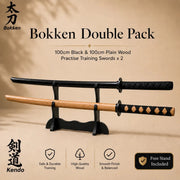 Bokken Double Pack 100cm Black & Red Wooden Kendo Training Swords with Free Stand - Kustomboxwooden training swordKustombox2 x 100cm Black & Plain