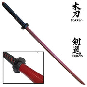 Bokken Double Pack 100cm Black & Red Wooden Kendo Training Swords with Free Stand - Kustomboxwooden training swordKustombox2 x 100cm Plain