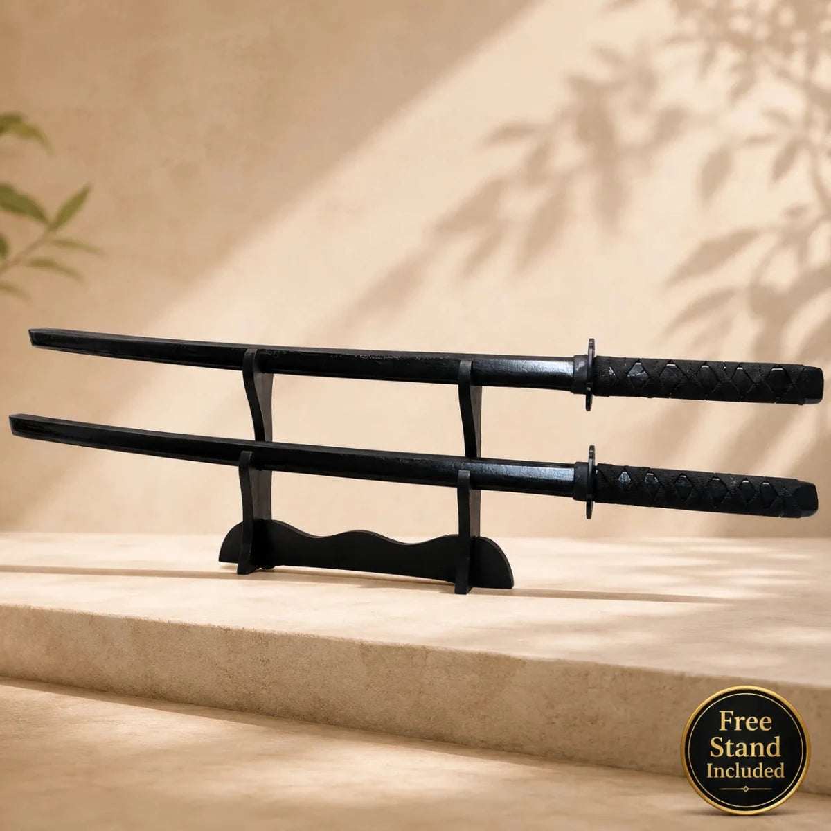 Bokken Double Pack 100cm Black Wooden Kendo Training Swords with Free Stand - Kustomboxwooden training swordKustombox2 x Combo Set Training Swords