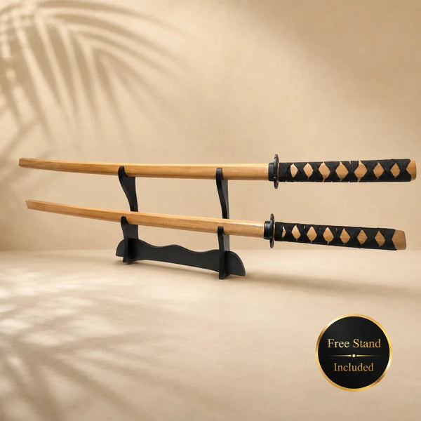 Bokken Double Pack 100cm Plain Timber Wooden Kendo Training Swords with Free Stand - Kustomboxwooden training swordKustombox2 x Combo Set Training Swords