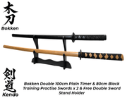 Bokken Plain Timber 100cm & 80cm BLACK Wooden Daito Kendo Samurai Katana Training Sword x 2 + Stand - Kustomboxwooden training swordKustombox2 x Combo Set Training Swords