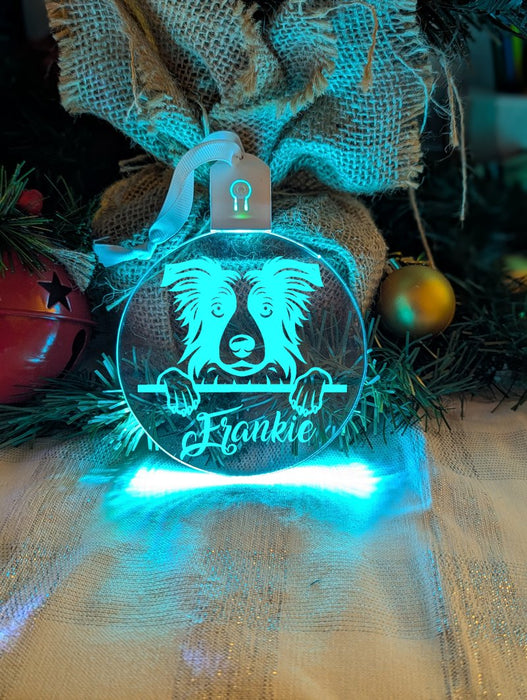 Border Collie Dog Personalised Name Christmas Light Bauble Decoration - KustomboxNight Lights & Ambient LightingKustomboxBauble - Standard Size