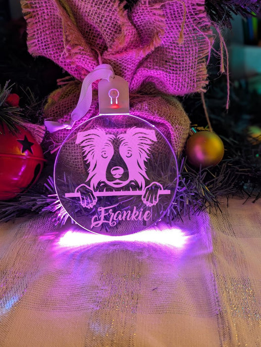 Border Collie Dog Personalised Name Christmas Light Bauble Decoration - KustomboxNight Lights & Ambient LightingKustomboxBauble - Standard Size