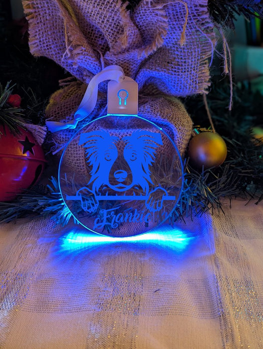Border Collie Dog Personalised Name Christmas Light Bauble Decoration - KustomboxNight Lights & Ambient LightingKustomboxBauble - Standard Size