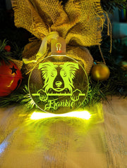 Border Collie Dog Personalised Name Christmas Light Bauble Decoration - KustomboxNight Lights & Ambient LightingKustomboxBauble - Standard Size
