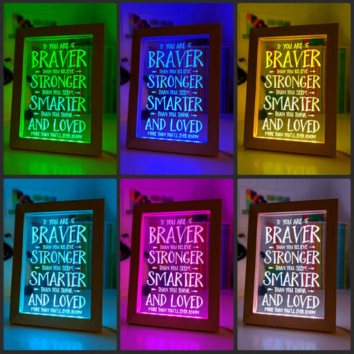 Braver Stronger Smarter & Loved Motivational Quote Timber Frame USB 3D LED Night Light Lamp - KustomboxNight Lights & Ambient LightingKustomboxTimber Frame Light - $34.99