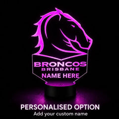 Brisbane Broncos Personalised 3D LED Night Light Lamp - KustomboxNight Lights & Ambient LightingKustomboxStandard Size + NameBlack 16 Colours + Remote