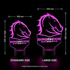 Brisbane Broncos Personalised 3D LED Night Light Lamp - KustomboxNight Lights & Ambient LightingKustomboxStandard Size + Name in Matching Team StyleBlack 16 Colours + Remote