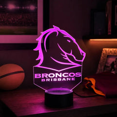 Brisbane Broncos Personalised 3D LED Night Light Lamp - KustomboxNight Lights & Ambient LightingKustomboxStandard Size + Name in Matching Team StyleBlack 16 Colours + Remote
