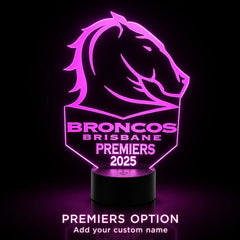 Brisbane Broncos Personalised 3D LED Night Light Lamp - KustomboxNight Lights & Ambient LightingKustomboxStandard Size + Name in Matching Team StyleBlack 16 Colours + Remote