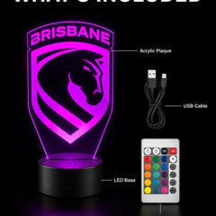Brisbane Broncos Personalised 3D LED Night Light - KustomboxNight Lights & Ambient LightingKustomboxStandard Size + Name in Matching Team StyleBlack 16 Colours + Remote
