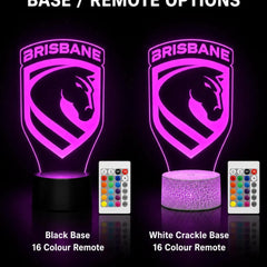 Brisbane Broncos Personalised 3D LED Night Light - KustomboxNight Lights & Ambient LightingKustomboxStandard Size + Name in Matching Team StyleBlack 16 Colours + Remote