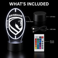 Brisbane Broncos Personalised Ball Shaped Lamp - KustomboxNight Lights & Ambient LightingKustomboxStandard Size + Name in Matching Team StyleBlack 16 Colours + Remote