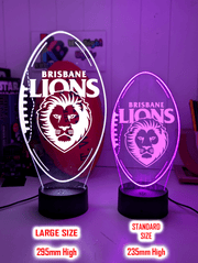Personalised Brisbane Lions 3D LED lamp with custom name engraving and 16-colour glow.