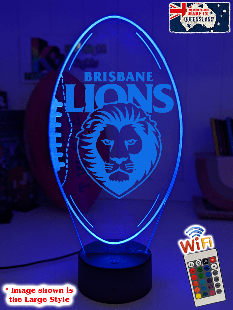 Personalised Brisbane Lions 3D LED lamp with custom name engraving and sizing options   