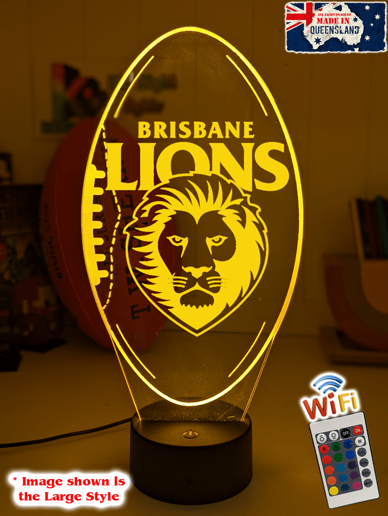 Brisbane Lions 3D LED night lamp in gift box – perfect personalised AFL fan gift.