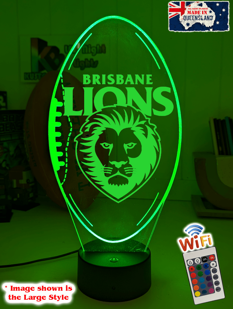Brisbane Lions 3D LED lamp with 16-colour remote control – adjustable brightness and fade.