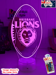 Brisbane Lions 3D LED light glowing in red, blue, green, yellow, purple, white and more.