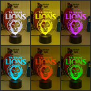 Brisbane Lions 3D LED light glowing in red, blue, green, yellow, purple, white and more. black base collage 