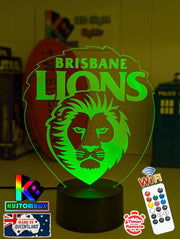 Brisbane Lions 3D LED lamp with 16-colour remote control – adjustable brightness and fade.