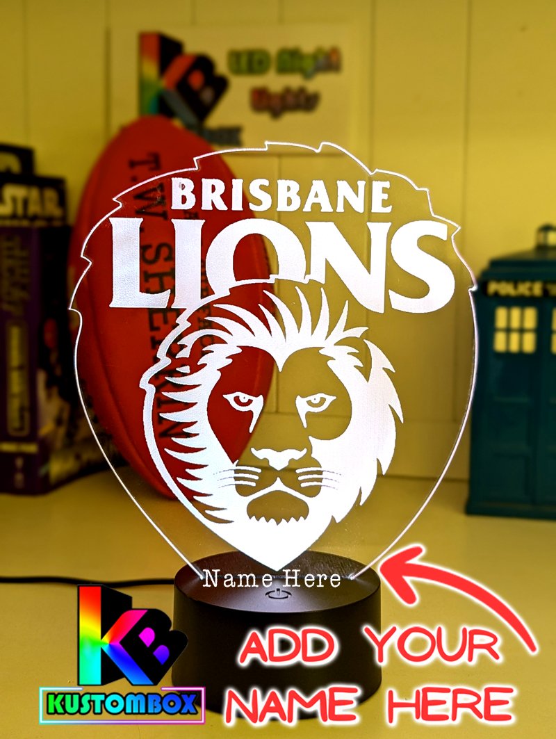 Brisbane Lions 3D LED ball night light 16-colour remote lamp for kids, bars or man caves.