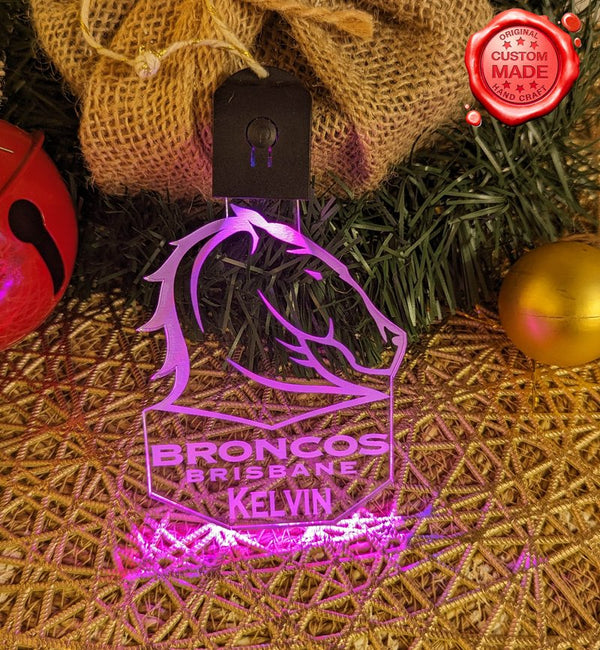 Broncos Football Personalised Christmas Tree Bauble 3D LED Light Decoration - KustomboxNight Lights & Ambient LightingKustomboxBauble - No Name
