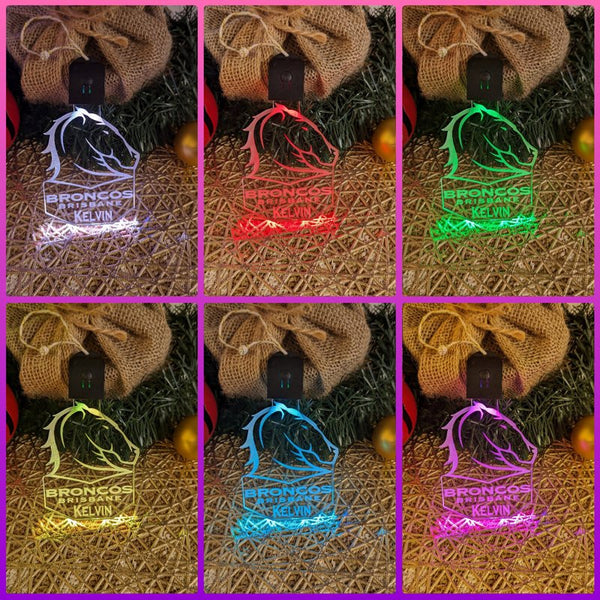 Broncos Football Personalised Christmas Tree Bauble 3D LED Light Decoration - KustomboxNight Lights & Ambient LightingKustomboxBauble - No Name