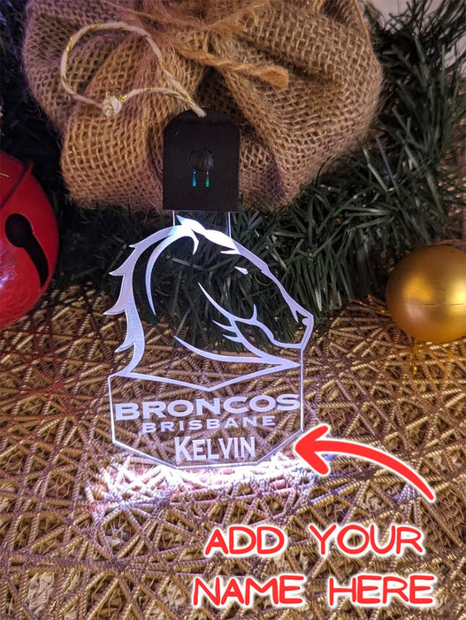 Broncos Football Personalised Christmas Tree Bauble 3D LED Light Decoration - KustomboxNight Lights & Ambient LightingKustomboxBauble - No Name