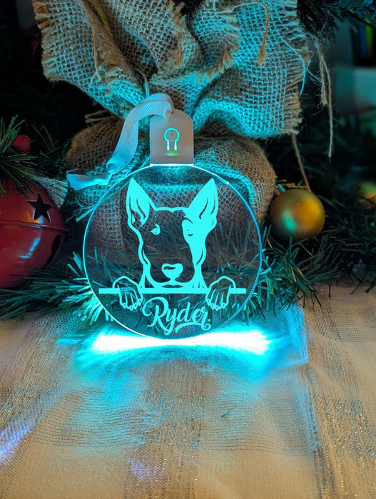 Bull Terrier Dog Personalised Name Christmas Light Bauble Decoration - KustomboxNight Lights & Ambient LightingKustomboxBauble - Standard Size