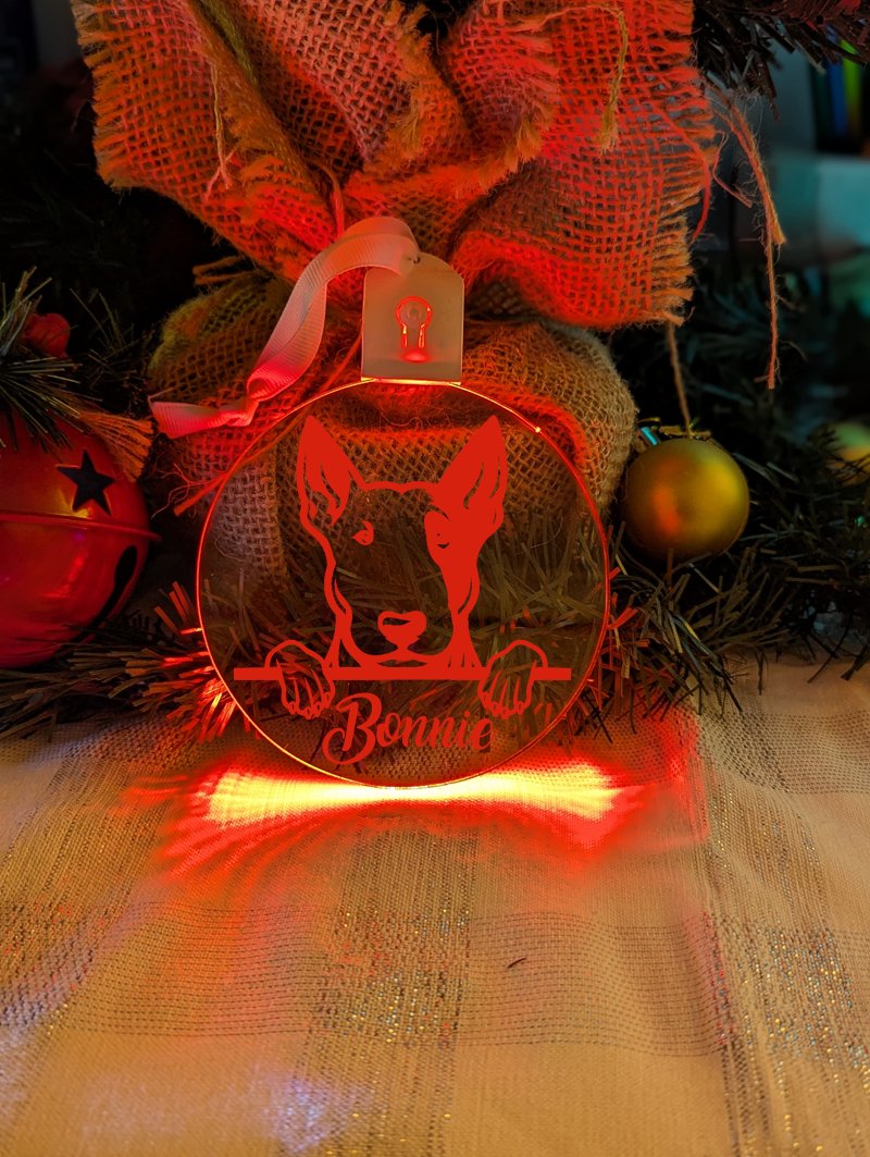 Bull Terrier Dog Personalised Name Christmas Light Bauble Decoration - KustomboxNight Lights & Ambient LightingKustomboxBauble - Standard Size