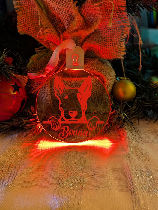 Bull Terrier Dog Personalised Name Christmas Light Bauble Decoration - KustomboxNight Lights & Ambient LightingKustomboxBauble - Standard Size