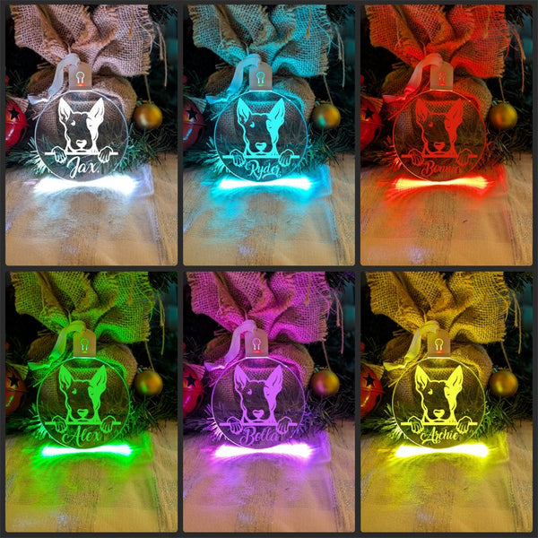 Bull Terrier Dog Personalised Name Christmas Light Bauble Decoration - KustomboxNight Lights & Ambient LightingKustomboxBauble - Standard Size