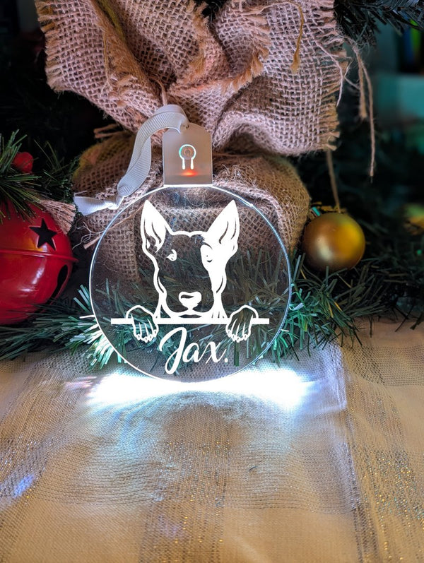 Bull Terrier Dog Personalised Name Christmas Light Bauble Decoration - KustomboxNight Lights & Ambient LightingKustomboxBauble - Standard Size