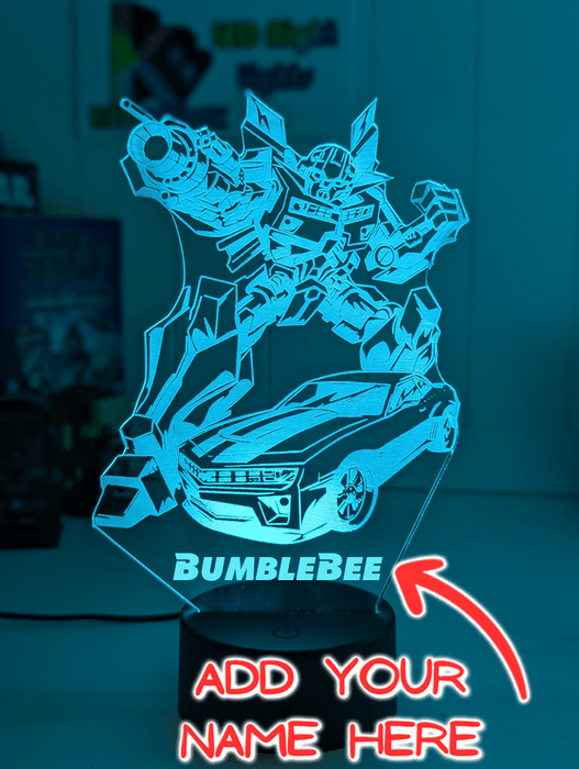 BUMBLE BEE TRANSFORMERS PERSONALISED NAME 3D LED NIGHT LIGHT KIDS BEDROOM LAMP - KustomboxNight Lights & Ambient LightingKustomboxStandard Size - No Name