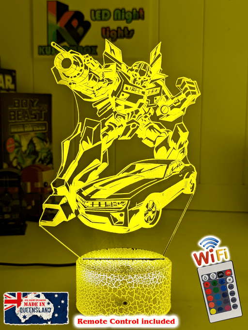 BUMBLE BEE TRANSFORMERS PERSONALISED NAME 3D LED NIGHT LIGHT KIDS BEDROOM LAMP - KustomboxNight Lights & Ambient LightingKustomboxStandard Size - No Name