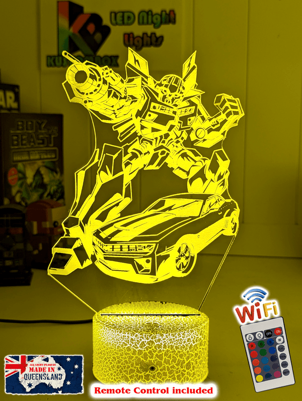 BUMBLE BEE TRANSFORMERS PERSONALISED NAME 3D LED NIGHT LIGHT KIDS BEDROOM LAMP - KustomboxNight Lights & Ambient LightingKustomboxStandard Size - No Name